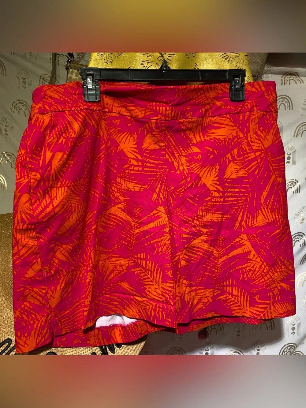 New York & Company Pink and Orange Tropical Print Bermuda Shorts